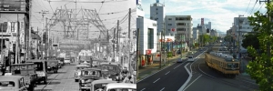 昭和30年代の東京と今の福井の大通り