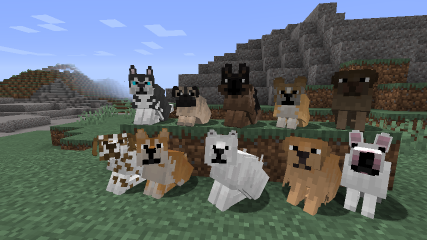 Minecraft オオカミの見た目をキュートなワンちゃんたちに変えるパック Better Dogs リソースパック紹介 まいんくらふとにっき